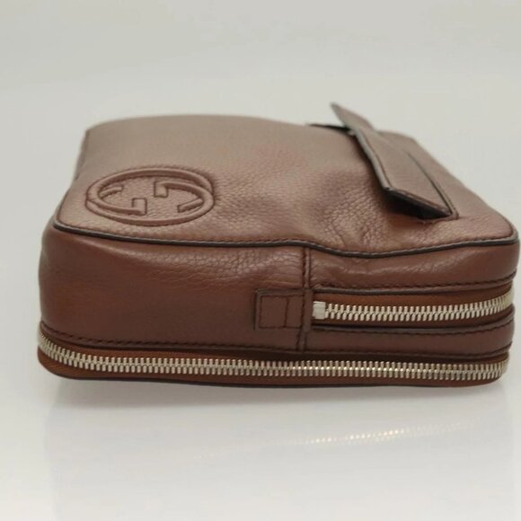GUCCI Clutch Bag Leather Brown Silver - Picture 6 of 14